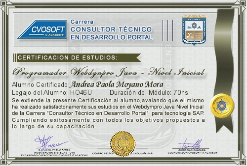 Certificación de estudios en Programador WebDynpro JAVA Nivel Avanzado