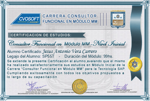 Certificación de estudios en Carrera Consultor SAP MM Nivel Inicial