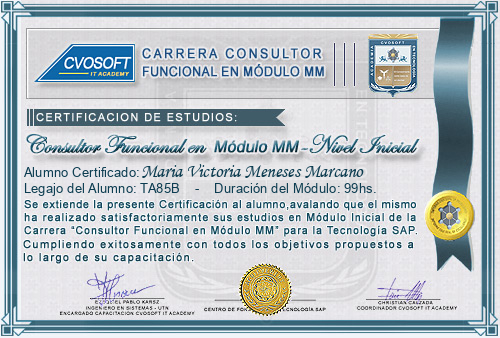 Certificación de estudios en Carrera Consultor SAP MM Nivel Inicial