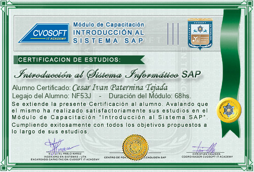 Certificación de estudios en Curso Introducción SAP