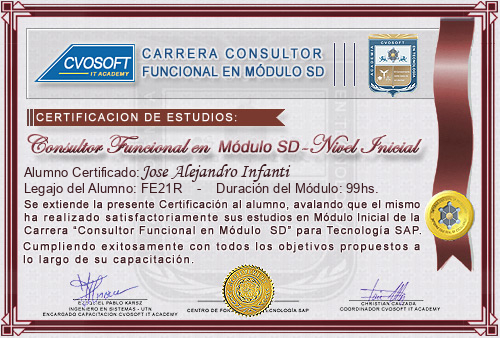 Certificación de estudios en Carrera Consultor SAP SD Nivel Inicial