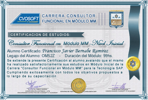 Certificaci�n de estudios en Carrera Consultor SAP MM Nivel Inicial