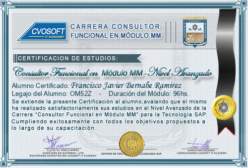 Certificaci�n de estudios en Carrera Consultor SAP MM Nivel Avanzado