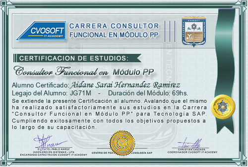 Certificación de estudios en Carrera Consultor SAP PP