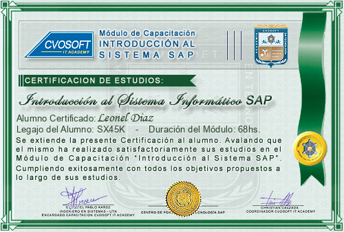 Certificación de estudios en Curso Introducción SAP