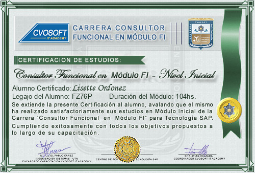 Certificaci�n de estudios en Carrera Consultor SAP FI Nivel Inicial