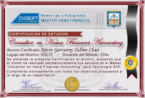 Certificaci�n de estudios en Master Accounting for SAP S/4HANA FINANCE