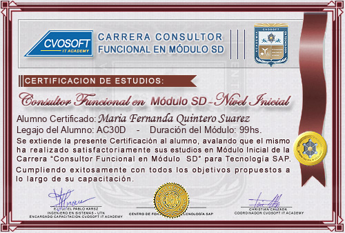 Certificación de estudios en Carrera Consultor SAP SD Nivel Inicial