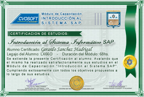 Certificación de estudios en Curso Introducción SAP