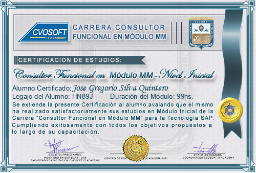 Certificación de estudios en Carrera Consultor SAP MM Nivel Inicial