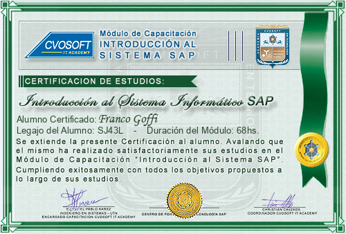 Certificación de estudios en Curso Introducción SAP