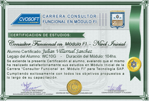 Certificaci�n de estudios en Carrera Consultor SAP FI Nivel Inicial
