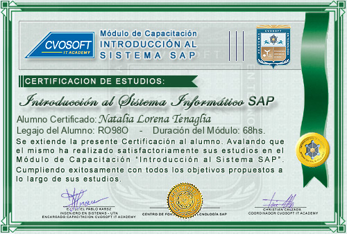 Certificación de estudios en Curso Introducción SAP