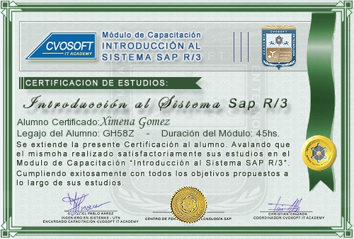 Certificación de estudios en Curso Introducción SAP
