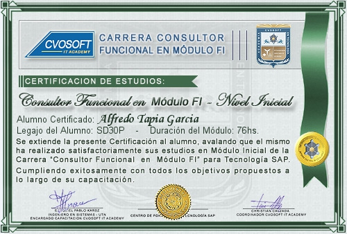 Certificación de estudios en Carrera Consultor SAP FI Nivel Inicial