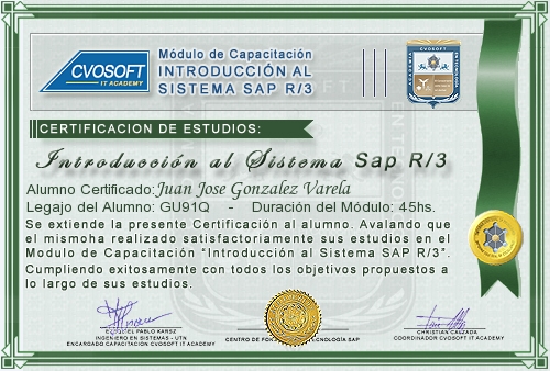 Certificación de estudios en Curso Introducción SAP