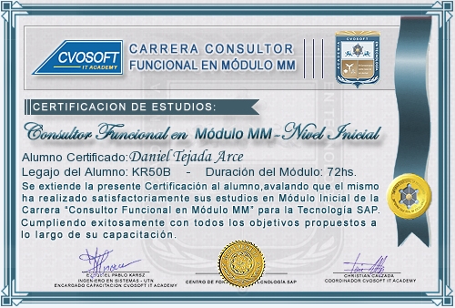 Certificación de estudios en Carrera Consultor SAP MM Nivel Inicial