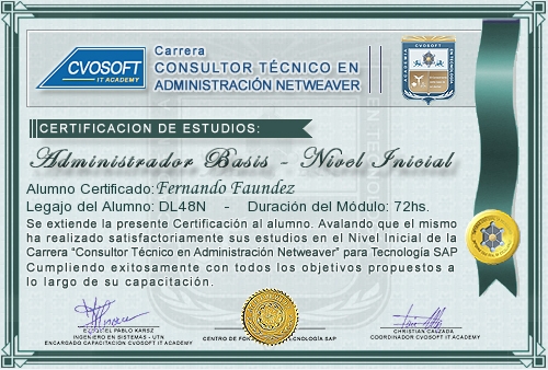 Certificación de estudios en Carrera Consultor SAP BASIS NetWeaver Nivel Inicial