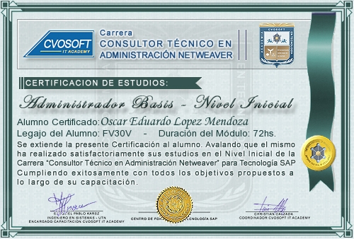 Certificación de estudios en Carrera Consultor SAP BASIS NetWeaver Nivel Inicial