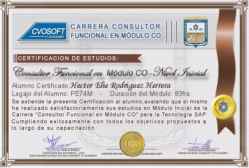 Certificación de estudios en Carrera Consultor SAP CO Nivel Inicial