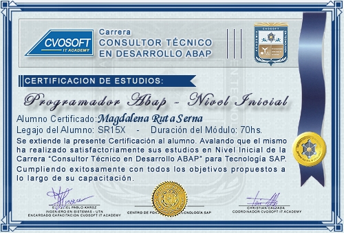 Certificación de estudios en Carrera Consultor ABAP Nivel Inicial