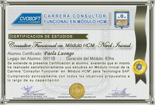 Certificaci�n de estudios en Carrera Consultor SAP HCM Nivel Inicial