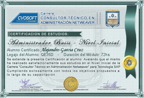 Certificación de estudios en Carrera Consultor SAP BASIS NetWeaver Nivel Inicial
