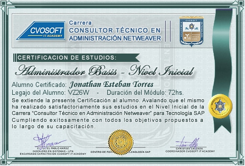 Certificación de estudios en Carrera Consultor SAP BASIS NetWeaver Nivel Inicial