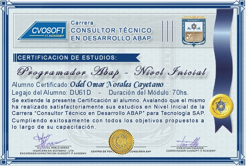 Certificación de estudios en Carrera Consultor ABAP Nivel Inicial