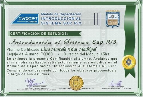 Certificación de estudios en Curso Introducción SAP