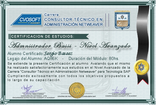 Certificaci�n de estudios en Carrera Consultor SAP BASIS NetWeaver Nivel Avanzado