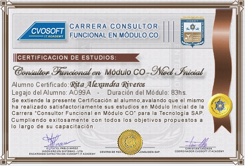 Certificaci�n de estudios en Carrera Consultor SAP CO Nivel Inicial