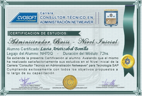 Certificación de estudios en Carrera Consultor SAP BASIS NetWeaver Nivel Inicial