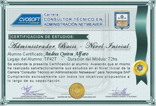 Certificación de estudios en Carrera Consultor SAP BASIS NetWeaver Nivel Inicial