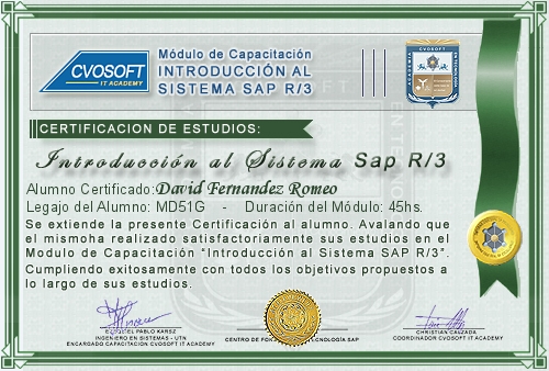 Certificación de estudios en Curso Introducción SAP
