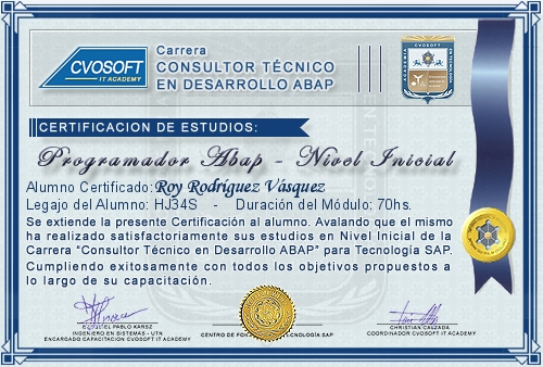 Certificaci�n de estudios en Curso SAP ABAP
