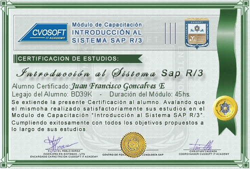 Certificación de estudios en Curso Introducción SAP