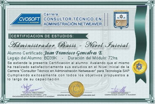 Certificación de estudios en Carrera Consultor SAP BASIS NetWeaver Nivel Inicial