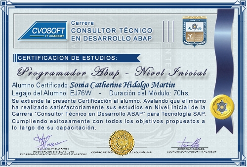 Certificaci�n de estudios en Curso SAP ABAP