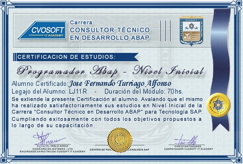Certificaci�n de estudios en Curso SAP ABAP