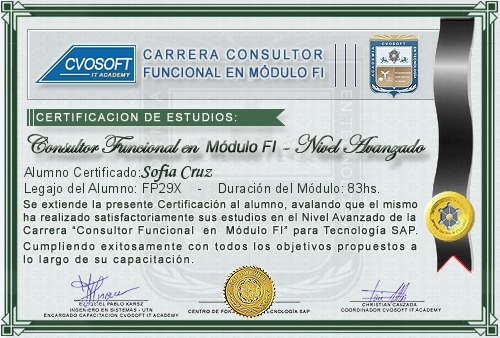Certificación de estudios en Carrera Consultor SAP FI Nivel Avanzado