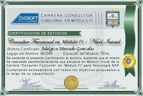 Certificación de estudios en Carrera Consultor SAP FI Nivel Inicial