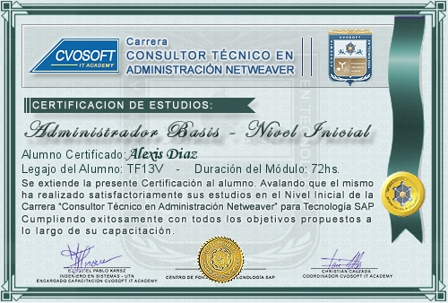 Certificaci�n de estudios en Carrera Consultor SAP BASIS NetWeaver Nivel Inicial
