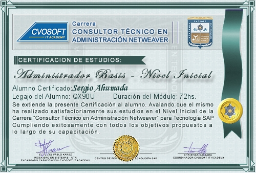 Certificación de estudios en Carrera Consultor SAP BASIS NetWeaver Nivel Inicial