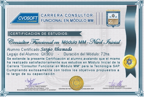 Certificación de estudios en Carrera Consultor SAP MM Nivel Inicial