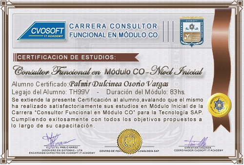Certificación de estudios en Carrera Consultor SAP CO Nivel Inicial