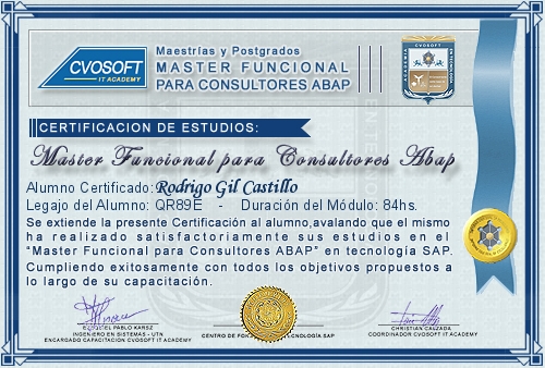 Certificación de estudios en Master Funcional para Consultores ABAP