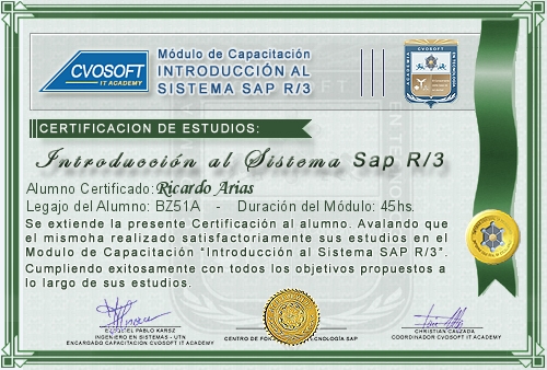 Certificación de estudios en Curso Introducción SAP
