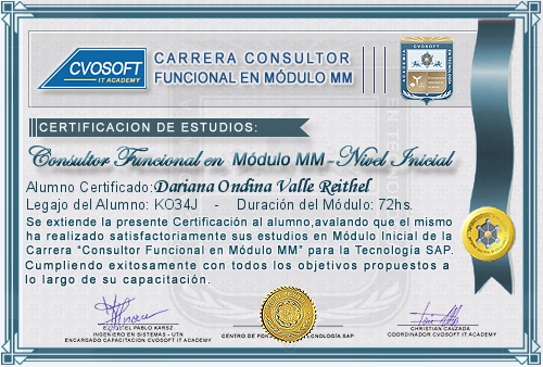 Certificación de estudios en Carrera Consultor SAP MM Nivel Inicial