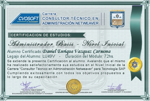 Certificaci�n de estudios en Carrera Consultor SAP BASIS NetWeaver Nivel Inicial